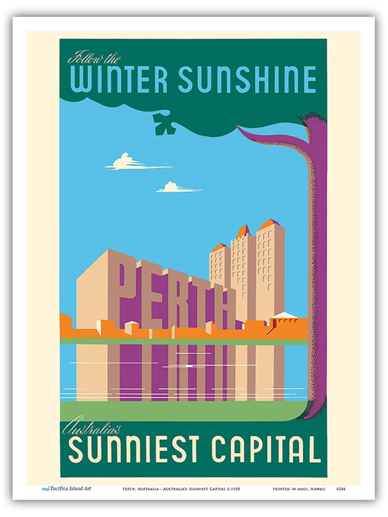 Perth Australia - Follow the Winter Sunshine - Australia's Sunniest Capital - Vintage Travel Poster c.1950 - Master Art Print (Unframed) 9in x 12in