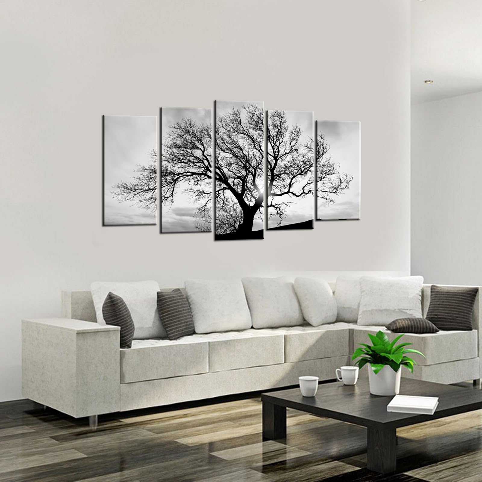 LevvArts - Black and White Tree Canvas Art,Great Sunset Shot Pictures Print on Canvas,Modern Home Decor,Large Size