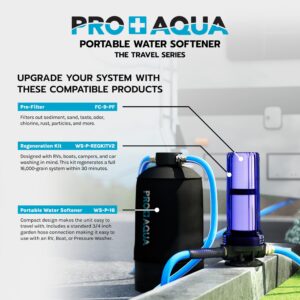 PRO+AQUA 16,000 Grain Portable Water Softener for RV, Trailers, Boats, Mobile Car Wash, Pressure Wash – Protects Water Systems from Hard Water Damage and Corrosion, with Pre-Filled High-Capacity Resin