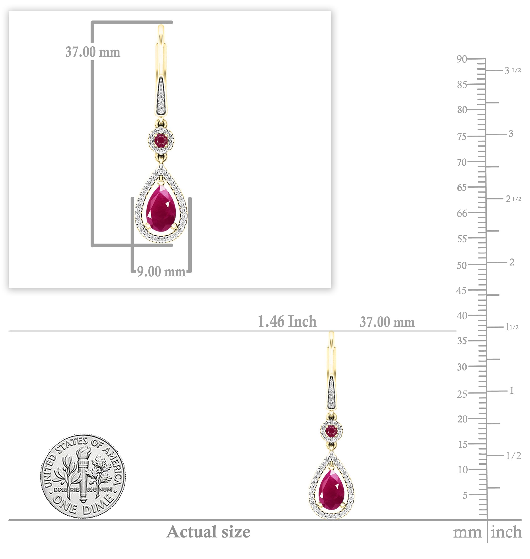 Dazzlingrock Collection 18K 8X5 MM Each Round & Pear Ruby & Round Diamond Ladies Teardrop Dangling Earrings, Yellow Gold