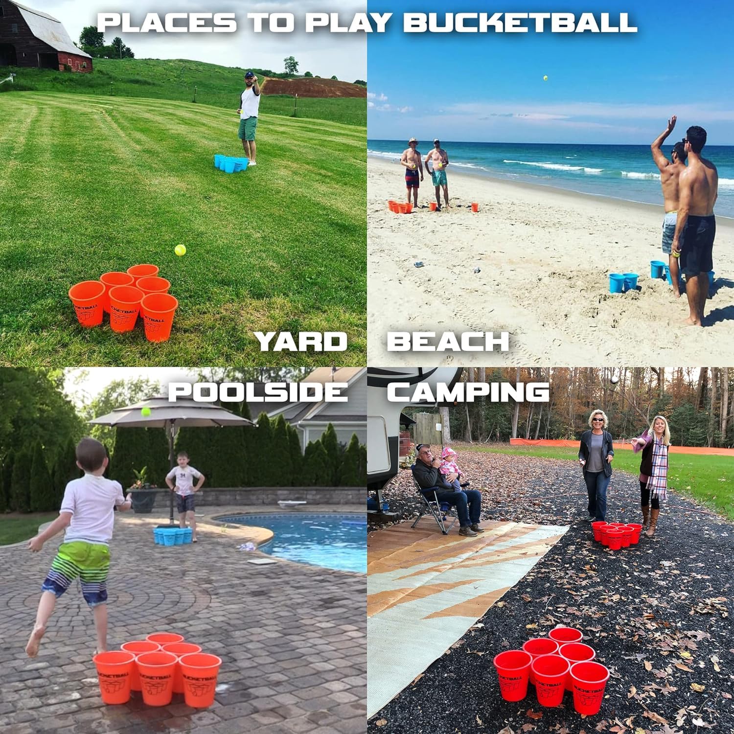 BucketBall | Giant Yard Pong Edition Starter Pack | Best Beach, Pool, Yard, Camping, Tailgate, BBQ, Lawn, Water, Indoor, Outdoor Game Toy for Adults, Boys, Girls, Teens, Family