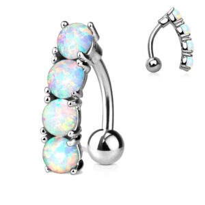 pierced owl 14ga stainless steel four synthetic opals reverse vertical drop belly button ring (white)