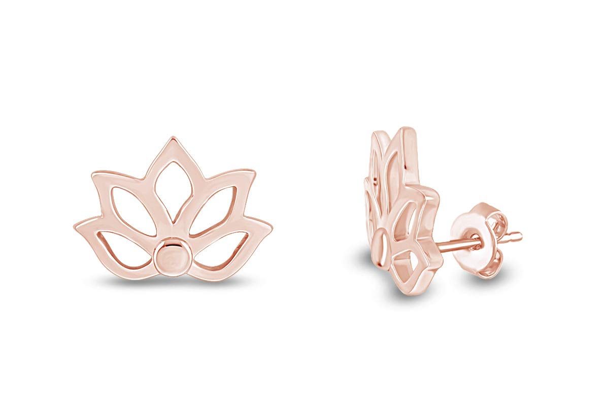 Lotus Flower Stud Earrings in 14k Rose Gold Over Sterling Silver