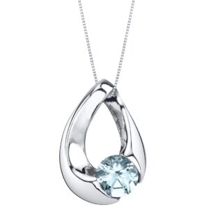 PEORA Aquamarine Slider Pendant Necklace for Women Sterling Silver, Natural Gemstone Birthstone Solitaire, 0.75 Carat Round Shape 6mm, with 18 inch Italian Chain