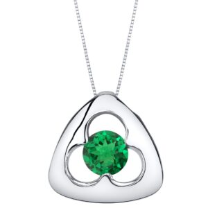 PEORA Simulated Emerald Trinity Knot Solitaire Pendant Necklace for Women Sterling Silver, 0.75 Carat Round Shape 6mm, with 18 inch Italian Chain