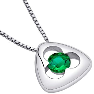 PEORA Simulated Emerald Trinity Knot Solitaire Pendant Necklace for Women Sterling Silver, 0.75 Carat Round Shape 6mm, with 18 inch Italian Chain