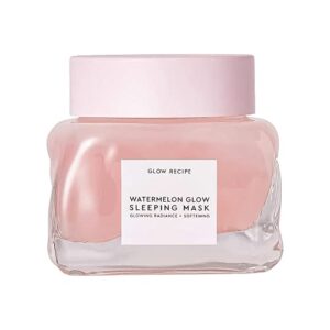 glow recipe mini watermelon sleeping mask - hydrating, pore refining overnight face mask with ahas, hyaluronic acid + pumpkin seed extract - anti-aging gel mask for soft, glowing skin (30ml / 1oz)