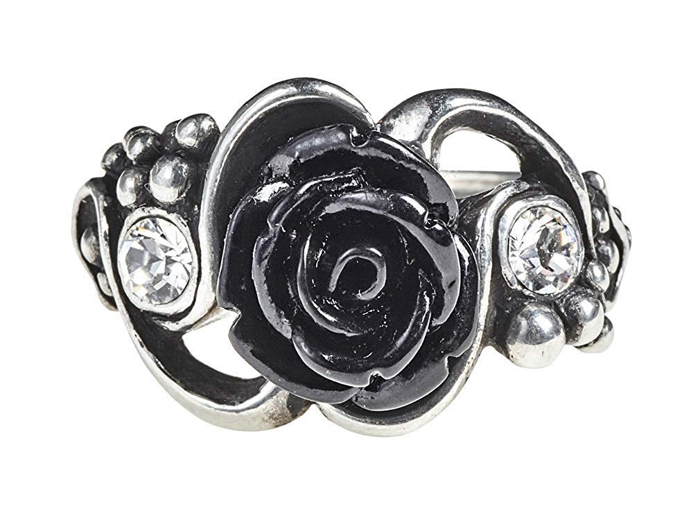 Alchemy Gothic Romantic Dark Desire Clear Crystal Bacchanal Rose Ring - Size N/7