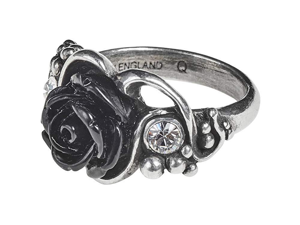 Alchemy Gothic Romantic Dark Desire Clear Crystal Bacchanal Rose Ring - Size N/7