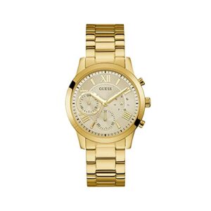 guess womens multi dial watch solar with stainless steel strap, gold, bracelet