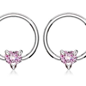 Pierced Owl 14GA Stainless Steel CZ Crystal Heart Captive Bead Nipple Rings, Sold as a Pair (Silver Tone/Pink)