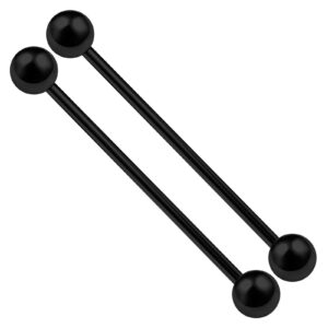 2PCS Stainless Steel Industrial Barbell Stud Scaffold 14 Gauge 1 1/2 38mm 5mm Ball Earrings Piercing Jewelry See More Colors (2pcs 38mm Black)