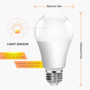 Dusk to Dawn Light Bulb,Build in Light Sensor Detector,9W(60W Equivalent),A19 Photocell Sensor Bulb,No Timer Required,3000K Warm White,for Indoor or Outdoor Use,Boundary,Garage,Patio,2-Pack by Boxlood