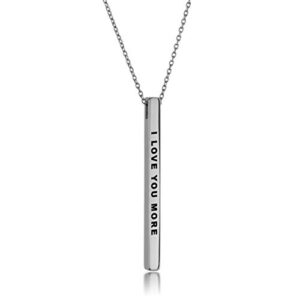 dolceoro i love you more, inspirational mantra necklace vertical bar pendant, 316l surgical stainless steel