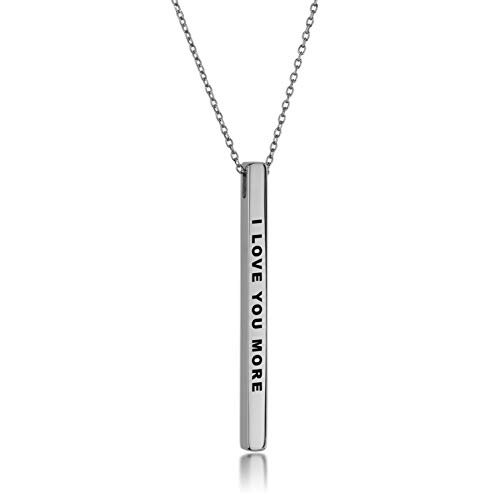 Dolceoro I LOVE YOU MORE, Inspirational Mantra Necklace Vertical Bar Pendant, 316L Surgical Stainless Steel