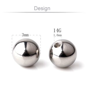 Ruifan 3mm Externally Threaded 316L Surgical Steel Replacement Balls Body Jewelry Piercing Barbell Parts for Lip Eyebrow Tongue Belly Navel Nose Nipple Ring 14G 10PCS