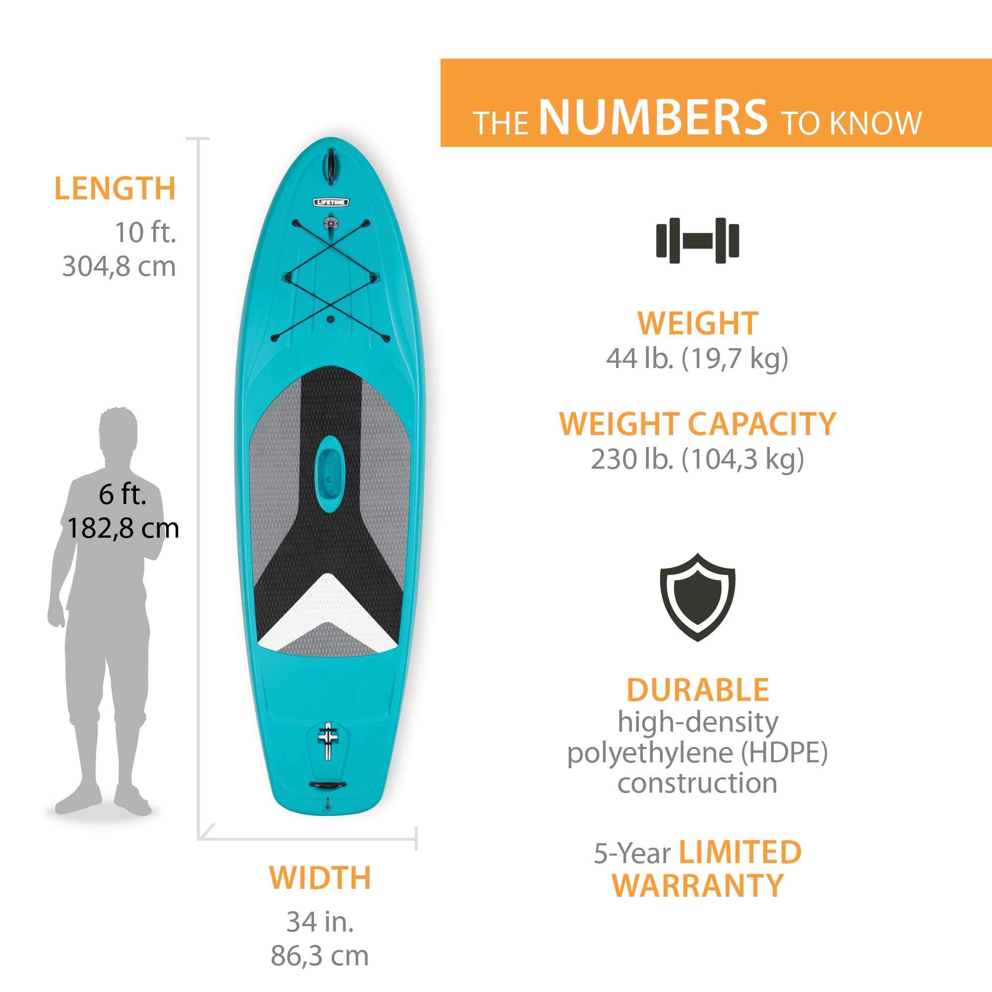 Lifetime Horizon 100 Hardshell Stand-Up Paddleboard (Paddle Included), Teal