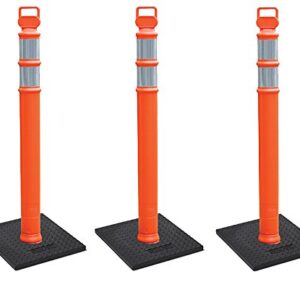 Cortina EZ Grab Delineator 45" Post, 3" Hip Collars with 10 lb Base, 03-747RBC-3, Orange, 3 Pack