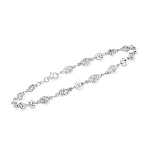 Ross-Simons Sterling Silver Navette-Style Openwork Anklet. 10 inches