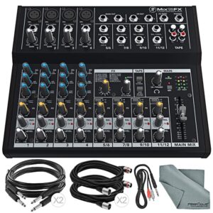 Mackie Mix Series Mix12FX 12-Channel Compact Mixer and Basic Bundle with XLR Cable + 1/4" Cable + More