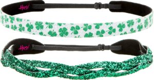 hipsy irish green headband st patricks day accessories shamrock headbands gift pack (green braided & sparkly clover 2pk)