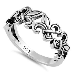 heartbeat sterling silver french lily flower saint depicted 3 designs fleur-de-lis symbol collection ring(size 4-12) (sterling-silver vector fleur-de-lis, 6)