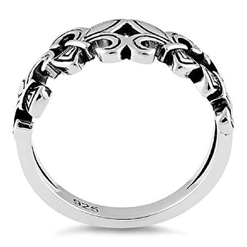 Heartbeat Sterling Silver French Lily Flower Saint Depicted 3 DESIGNS FLEUR-DE-LIS SYMBOL COLLECTION Ring(Size 4-12) (sterling-silver Vector Fleur-de-Lis, 6)