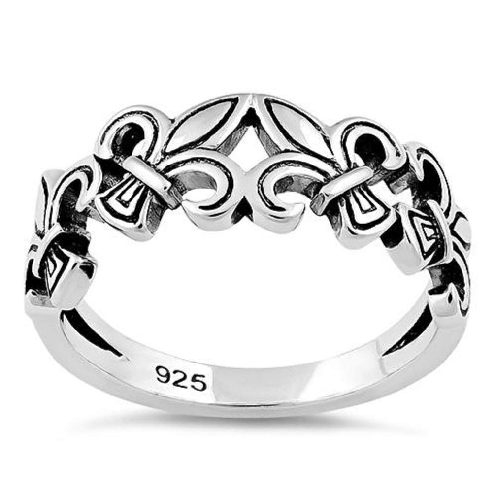 Heartbeat Sterling Silver French Lily Flower Saint Depicted 3 DESIGNS FLEUR-DE-LIS SYMBOL COLLECTION Ring(Size 4-12) (sterling-silver Vector Fleur-de-Lis, 6)