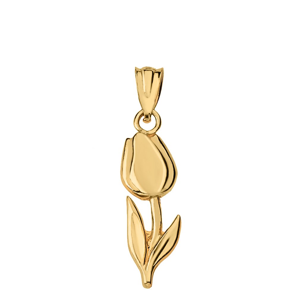 Women's Fashion 14k Yellow Gold Tulip Flower Charm Pendant