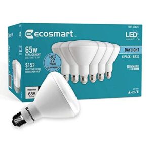 (12-Bulbs) EcoSmart 65-Watt Equivalent BR30 Dimmable LED Light Bulb, Daylight