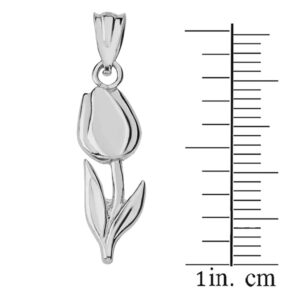 Beautiful 10k White Gold Floral Tulip Flower Charm Pendant Necklace, 18"