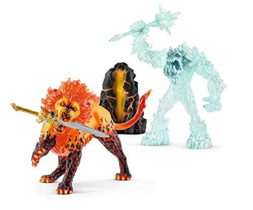 Schleich Eldrador Creatures, Mythical Creatures Toys for Kids, Battle for the Super Weapon Set with Ice Monster and Lava Monster Action Figures, 4 Pieces