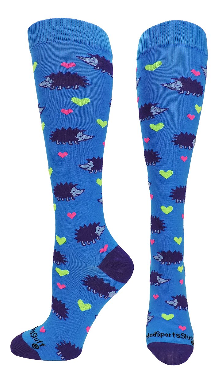 MadSportsStuff Hedgehog Love Over the Calf Socks (Electric Blue/Purple, Medium)