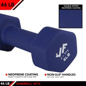 JFIT Dumbbell Set w/Durable Rack, Double Neoprene Coated Workout Weights, Solid Design Rack, 46 LB Set