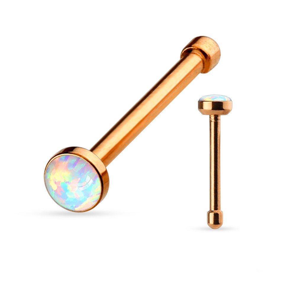 Amelia Fashion 20 Gauge Rose Gold White Opal Nose Ring Stud 316L Surgical Steel (Rose Gold & Opal)