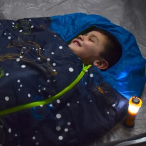 AceCamp Glow in The Dark Mummy Sleeping Bag for Kids and Youth, Temperature Rating 30°F/-1°C, Water-Resistant for Camping, Hiking, and Slumber Party (Blue, Kid's)