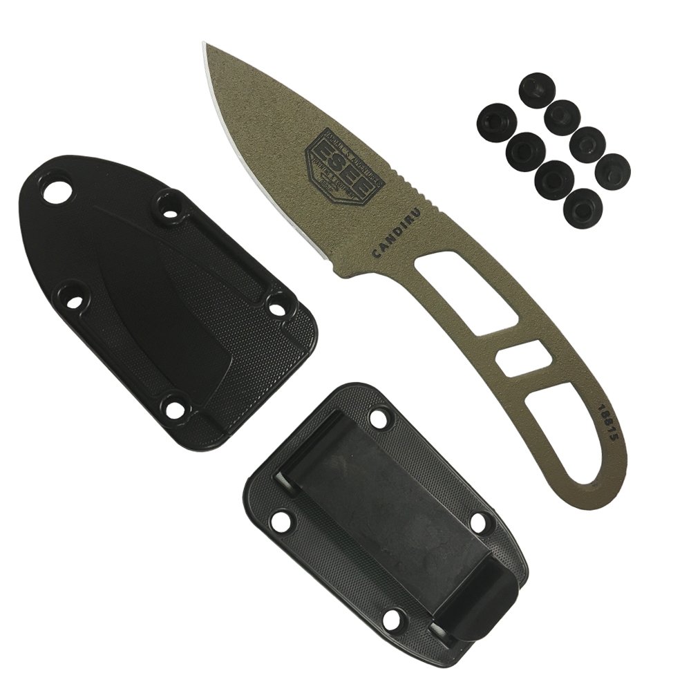 ESEE Authentic Candiru Tactical Survival Knife - Molded Sheath Belt Clip Plate (Dark Earth Blade, Black Molded Sheath)