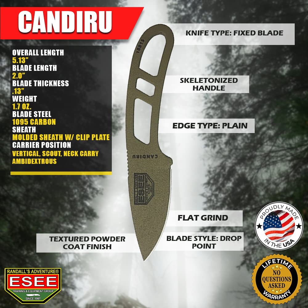 ESEE Authentic Candiru Tactical Survival Knife - Molded Sheath Belt Clip Plate (Dark Earth Blade, Black Molded Sheath)