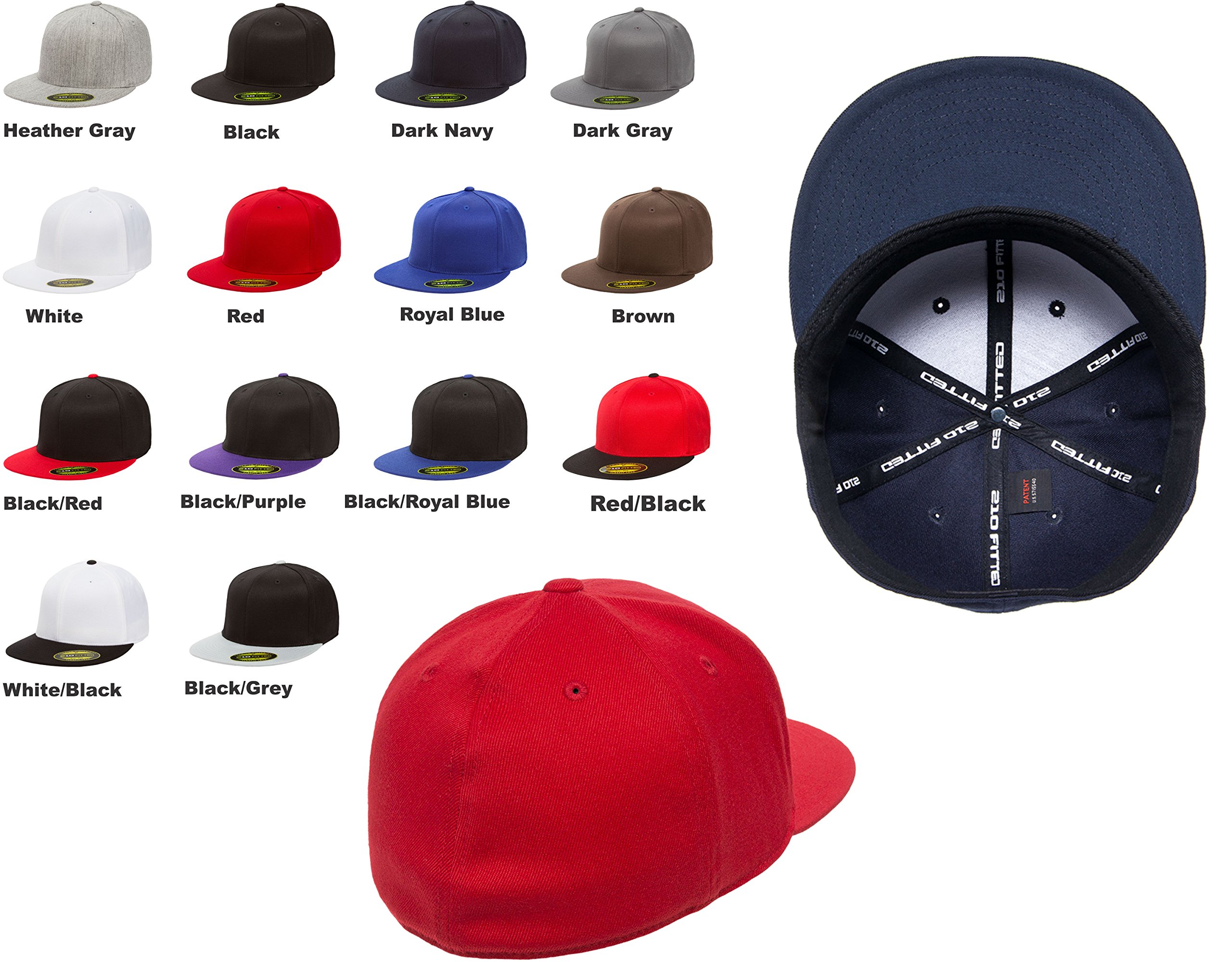 Personalized Flexfit 210 Cap. Custom Logo Hat. Embroidered. Fitted Flat Bill (Red, L/XL (7 1/4” - 7 5/8”))