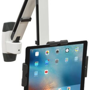 Displays2go, Extendable Wall Mounted Tablet Mount, Aluminum Construction – White, Black (IPROFLXWDA)