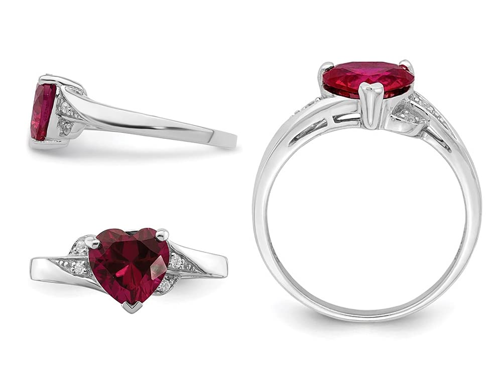 Gem And Harmony Lab-Created Ruby Heart Promise Ring in Sterling Silver