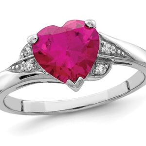 Gem And Harmony Lab-Created Ruby Heart Promise Ring in Sterling Silver