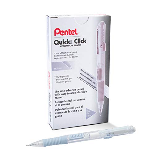 Pentel Quick Click Mechanical Pencil, (0.5mm), Fine, Gray Barrel, Box of 12 Pencils (PD215N)