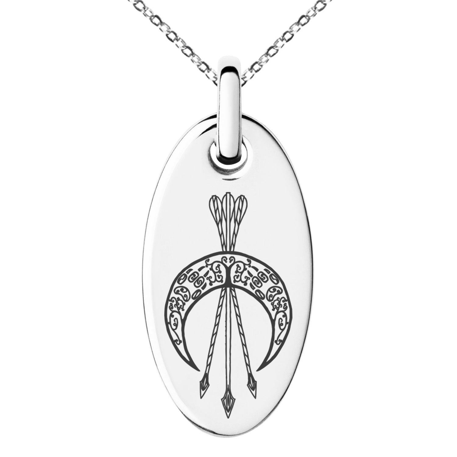 Tioneer Stainless Steel Artemis Greek Goddess of Moon Symbol Small Oval Charm Pendant Necklace