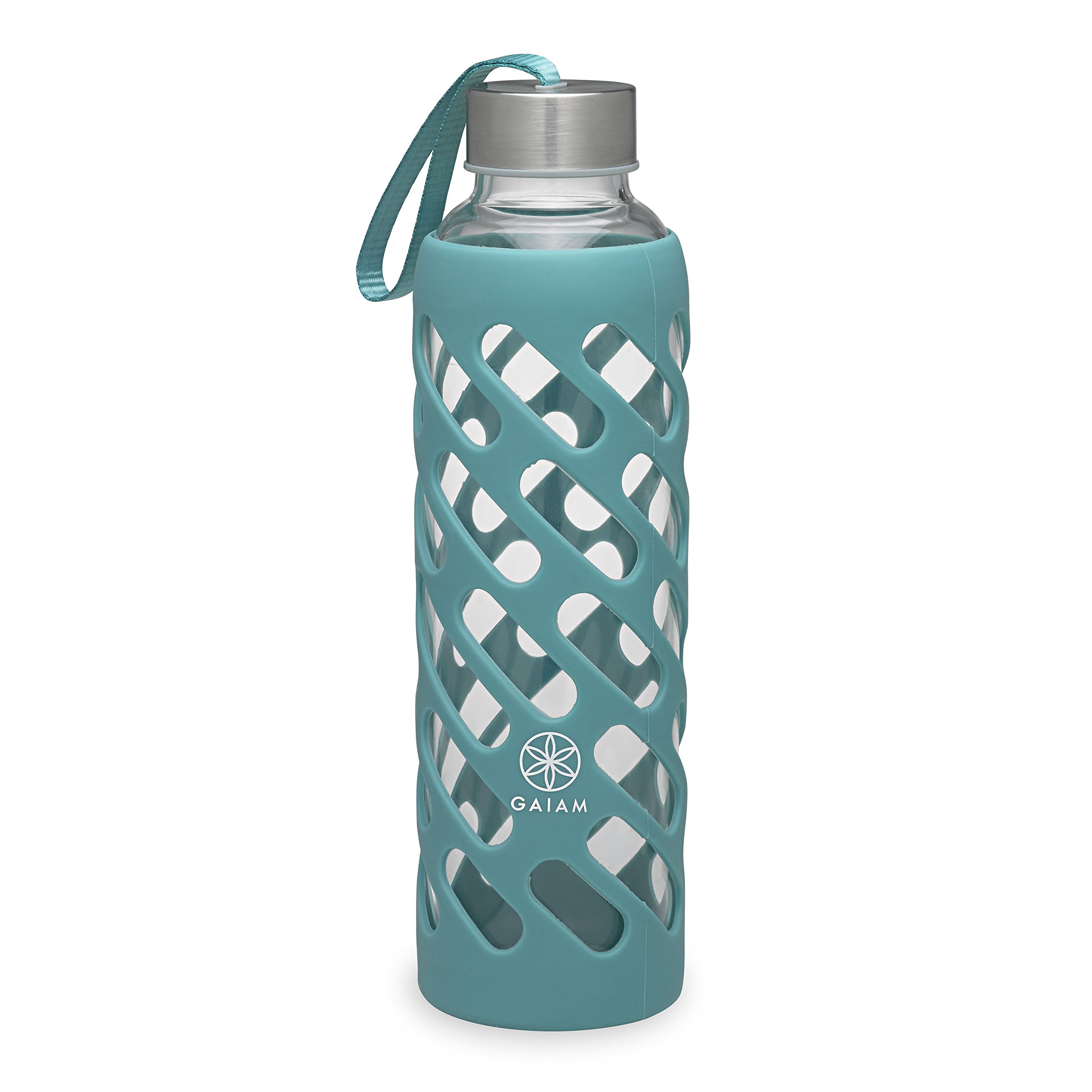 Gaiam Water Bottle Sure-Grip Glass Bottle with Protective Silicone Sleeve, Viridian, 20 oz