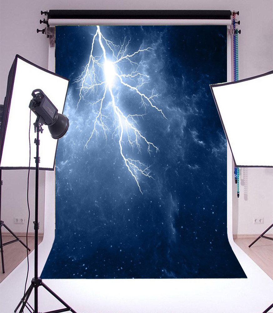 AOFOTO 4x6ft Lightning Flash in Night Sky Backdrop Flash Thunder Photography Backdrops Light Natural Phenomenon Starry Photo Studio Props Pirate Theme Super Man Kid Boy Girl Portrait Vinyl Wallpaper