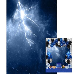 AOFOTO 4x6ft Lightning Flash in Night Sky Backdrop Flash Thunder Photography Backdrops Light Natural Phenomenon Starry Photo Studio Props Pirate Theme Super Man Kid Boy Girl Portrait Vinyl Wallpaper