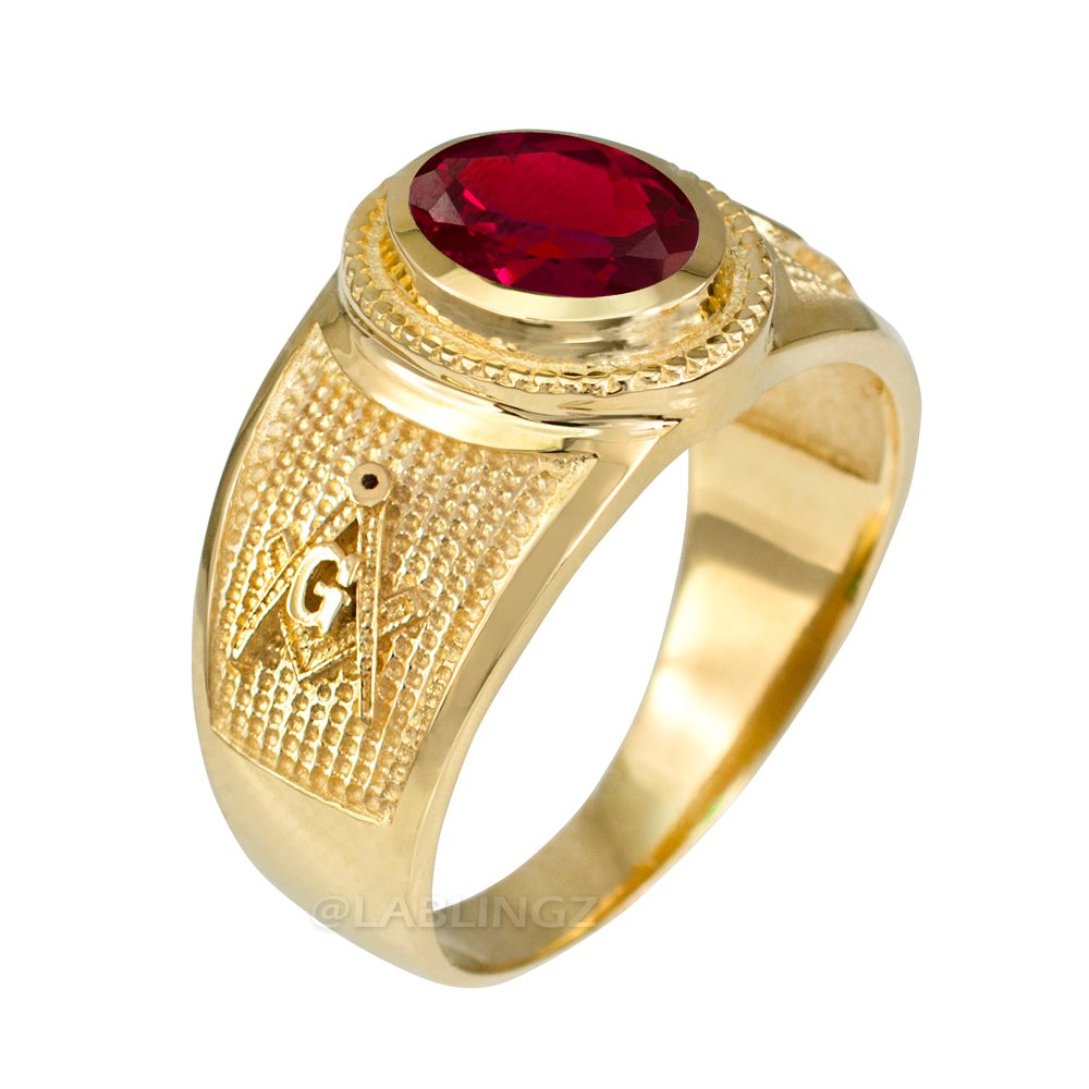 10K Yellow Gold Masonic JUY Birthstone Red CZ Ring (13)