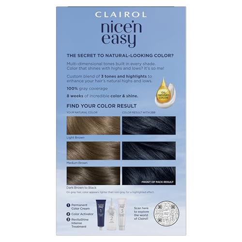 Clairol Nice'n Easy Permanent Hair Dye, 2BB Blue Black Hair Color, Pack of 1