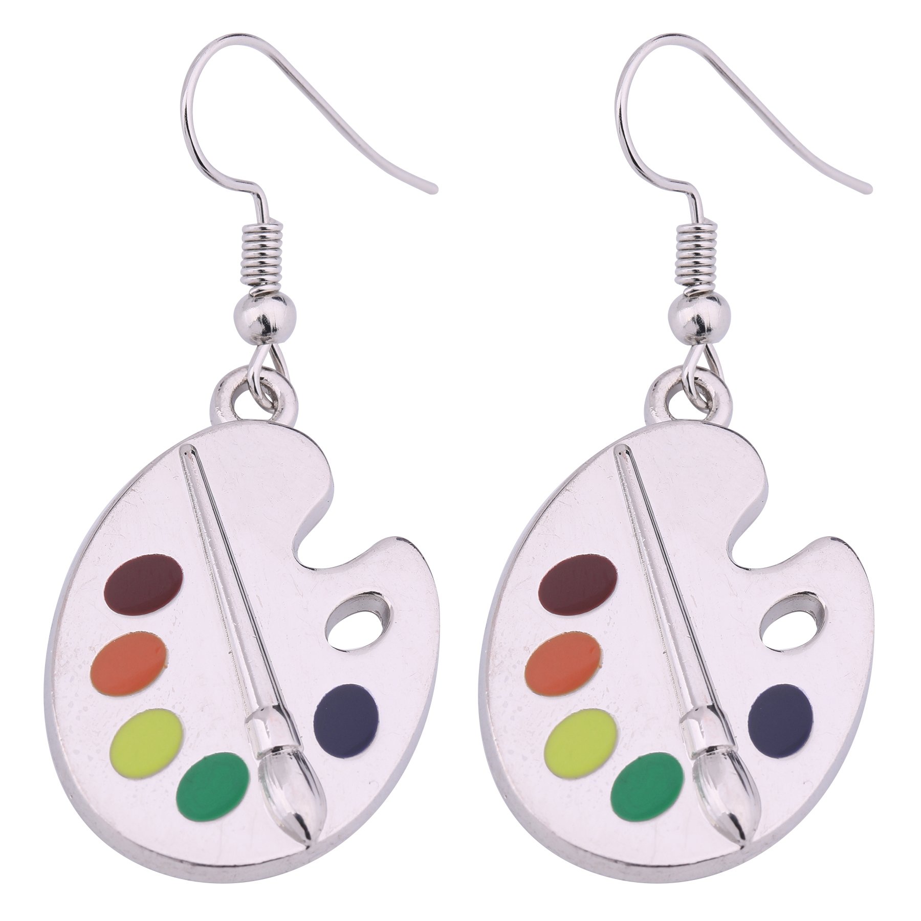 Artist Paint Palette and Brush Enamel Pendant Earrings Zinc Alloy Dangle Drop Earrings Delicate Gift for Painter Artists Women Girls